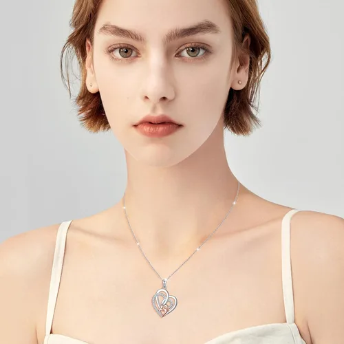 Miniatura 11 de Cadena de plata esterlina y dije de corazón y animal tierno con palabras grabadas, cadena de 18 pulgadas, para mujeres y niñas