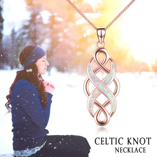Miniatura 2 de YFN Collar con colgante de ópalo creado con nudo celta irlandés, collares negros de plata esterlina para mujeres y hombres de 18 pulgadas
