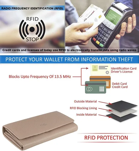 Miniatura 20 de Mou Meraki - Billetera o bolsa de mano de cuero genuino, con bloqueo de seguridad RFID, con escudo contra el robo de identidad, para mujeres