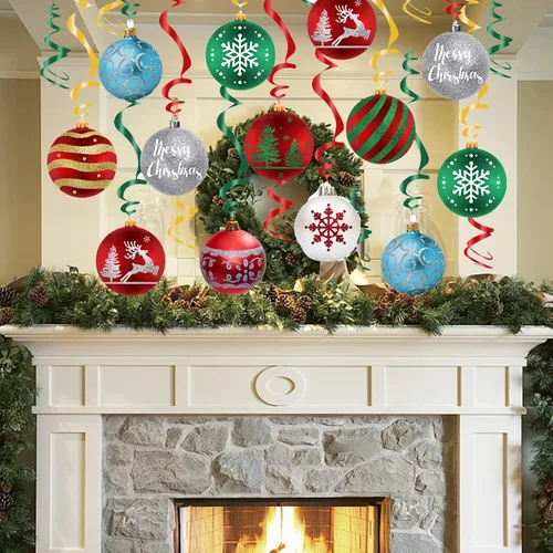 Miniatura 4 de Juego de 48 piezas de decoración de remolinos colgantes de Navidad, adorno colgante de Navidad para el hogar, cumpleaños, suministros de fiesta