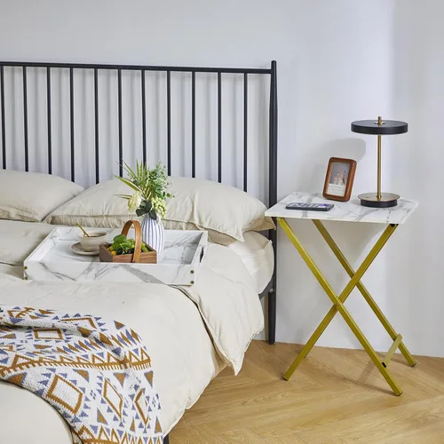 Miniatura 2 de IBUYKE Juego de 2 bandejas plegables para TV, mesa auxiliar con bandeja extraíble para servir alimentos, mesa portátil de madera para sala de estar