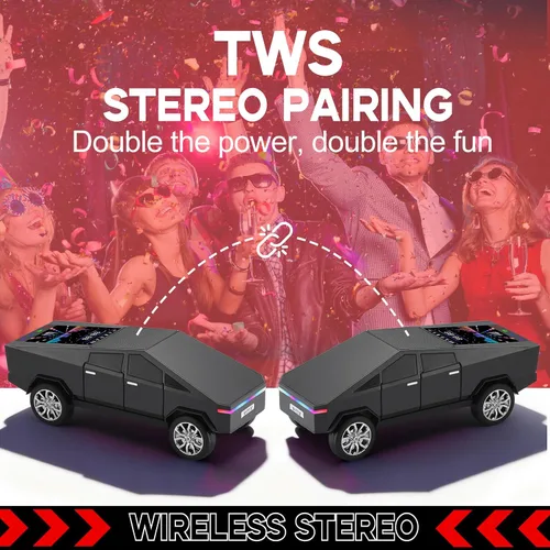 Miniatura 7 de Futuristic Shapes - Altavoz Bluetooth para camión con pantalla LED - TWS estéreo, radio FM, reproducción USB/TF, faros LED, micrófono integrado