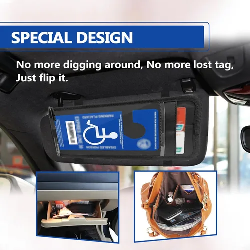 Miniatura 5 de Soporte para letrero de discapacitados para automóvil, protector de letrero de estacionamiento para visera de automóvil, clip para tarjeta de Negro