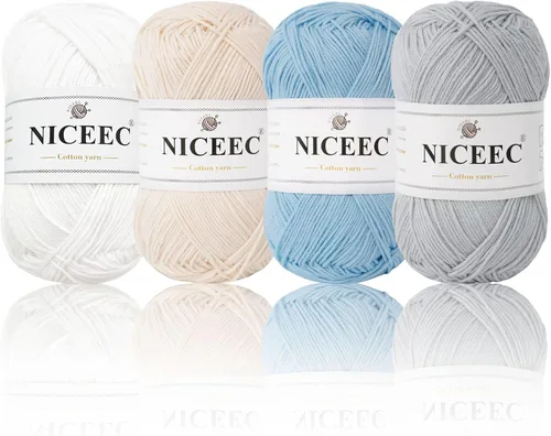 Miniatura 49 de NICEEC 4 madejas de hilo de algodón suave para bebé, 4 capas, manualidades DIY, peso fingering, hilo para manta para ganchillo y tejido, total 700