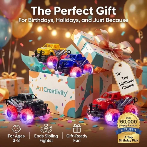 Miniatura 6 de ArtCreativity Camiones monstruo iluminados para niños y niñas, juego de 4 camiones de juguete, camiones monstruo para niños de 3, 4, 5, 6, 7, 8