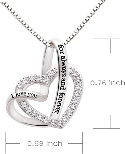 Miniatura 3 de ALOV Sterling Silver joyas, collar con corazón amor de circonio cúbico "I love you for always and forever