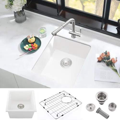 Miniatura 12 de Fregadero de barra negro de 12 pulgadas para montaje inferior de cuarzo-iAnomla 12x15 fregadero de cocina pequeño negro para montaje inferior barra