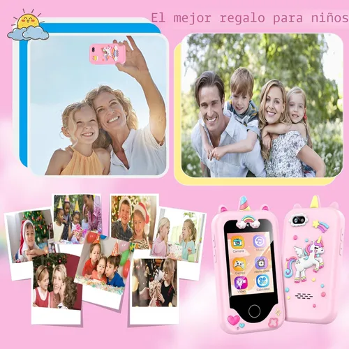 Miniatura 7 de WEOLULI Teléfono inteligente para niños con doble cámara, reproductor de juegos y música, teléfono celular de juguete de aprendizaje para niños