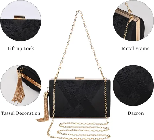 Miniatura 4 de Bolso de mano para mujer, bolso de mano de noche con borla, bolso cruzado y bolso de hombro para fiesta de noche de boda