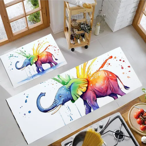 Miniatura 11 de Juego de 2 piezas de tapetes de cocina, estilo retro abstracto negro Horsetapete para antifatiga, tapetes de interior, oferta para decoración