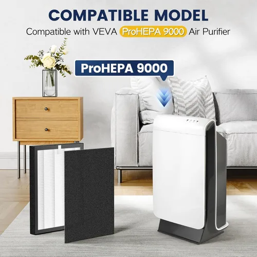 Miniatura 3 de Filtro de repuesto ProHEPA 9000 compatible con purificadores de aire VEVA 9000, 2 filtros de repuesto HEPA y 8 prefiltros de carbón activado