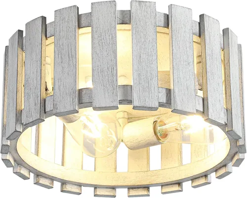 Miniatura 13 de Lámpara de techo de montaje empotrado de granja, lámpara de madera cerca del techo, accesorios de iluminación rústicos de pasillo para cocina