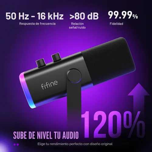 Miniatura 3 de FIFINE - Micrófono dinámico XLR/USB para podcasts, de transmisión de juegos con luz RGB, botón de silencio, conector para auriculares, soporte