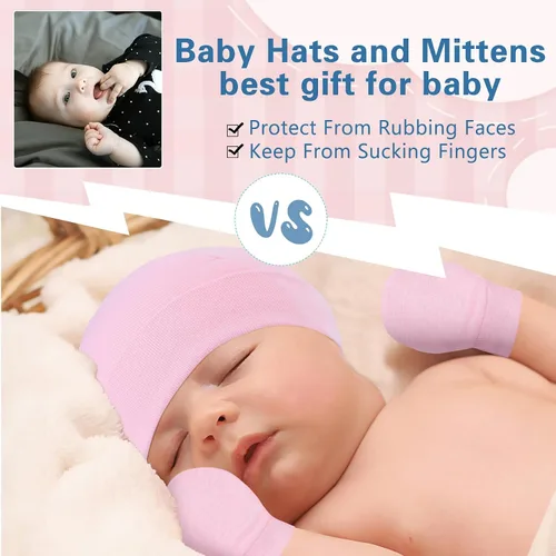 Miniatura 2 de Zando Gorros y manoplas unisex para bebés, gorro de hospital para recién nacidos, con guantes antiarañazos, conjunto para bebés y niños