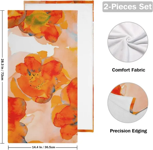 Miniatura 3 de ALAZA Juego de 2 toallas de mano con diseño de flor naranja y amapola de maíz, toallas de baño de algodón, juego de decoración para niños, 28 x 14.4