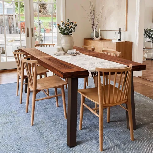 Miniatura 10 de Devoko Home Mesa de Comedor de Madera de Acacia para 6 Personas Mesa de Interior y Exterior con Patas de Hierro, Acabado Arenado, Teñido Natural