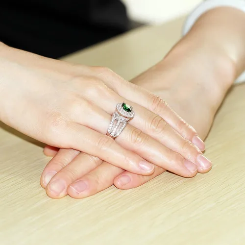 Miniatura 5 de Uloveido Anillo de cóctel grande con halo de imitación de esmeralda con cristal verde para mujer, fiesta, aniversario, RJ213, Cristal Metal