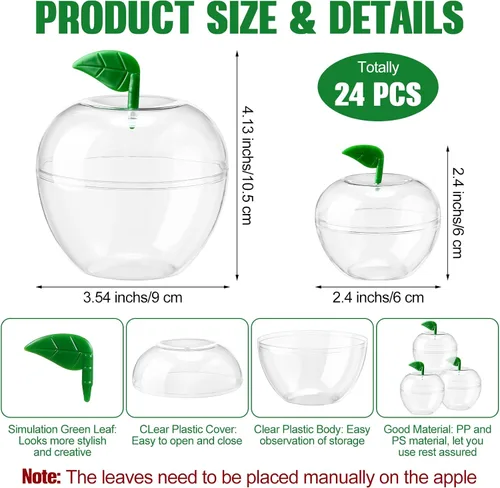 Miniatura 2 de Menkxi 24 recipientes transparentes de manzana para el regreso a clases, tarros de plástico con forma de manzanas, recipientes de relleno de regalo