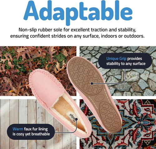 Miniatura 16 de Floopi Pantuflas para mujer, forro de piel sintética suave con espuma viscoelástica acogedora, pantuflas de casa para mujer con suela antideslizante