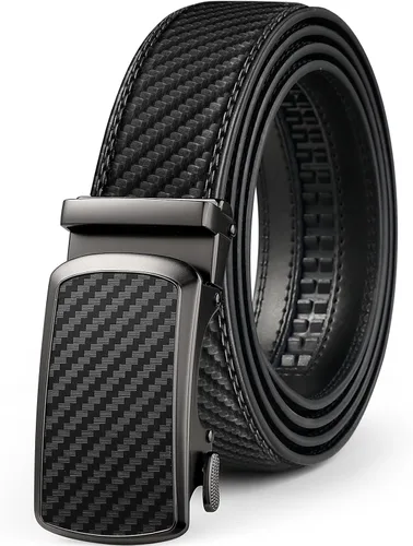 Miniatura 22 de Drowsmen - Cinturón de cuero para hombre con trinquete de 1 3/8 pulgadas, hebilla automática de deslizamiento con clic, ajuste ajustable para un