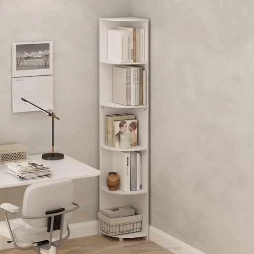 Miniatura 16 de Furinno ECON - Estantería apilable 2 en 1, estantería esquinera de 4 niveles con estante de exhibición, 16.1 x 16.1 x 49.1 pulgadas, para sala