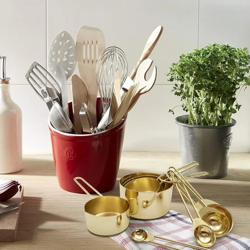 Miniatura 5 de Juego de 8 tazas y cucharas medidoras doradas de acero inoxidable, 4 tazas medidoras y 4 cucharas medidoras para cocinar Dorado