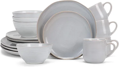 Miniatura 7 de Elanze Designs Reactive Glaze Farmhouse - Juego de vajilla rústica de cerámica bohemia de cerámica de 16 piezas, servicio para 4, color azul hielo