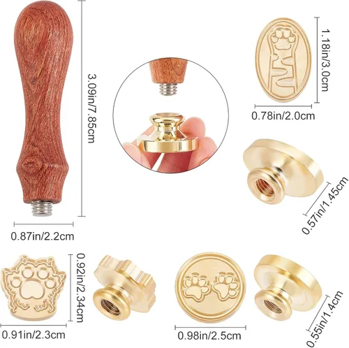 Miniatura 2 de CRASPIRE Juego de cabezales de sello de cera, diseño de huellas de patas, 3 piezas, sellos de cera de sellado vintage, sellos de cobre