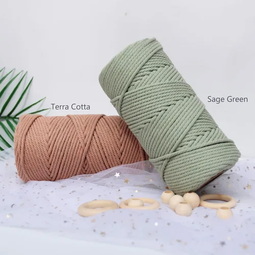 Miniatura 6 de Cuerda de macramé de 1/64 pulgadas (0.157 in), 328.1 ft, cuerda de algodón torcida de 4 hebras color verde salvia, natural, 4 hebras, para macramé