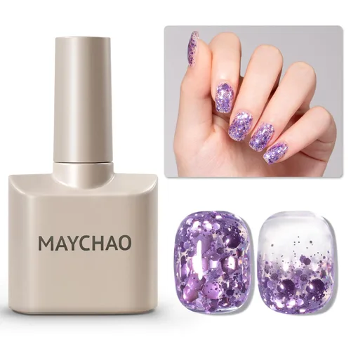 Miniatura 13 de MAYCHAO Esmalte de uñas de gel con purpurina de oro rosa de 0.5 fl oz, 1 esmalte de gel de oro rosa brillante, esmalte de uñas LED UV, arte de uñas