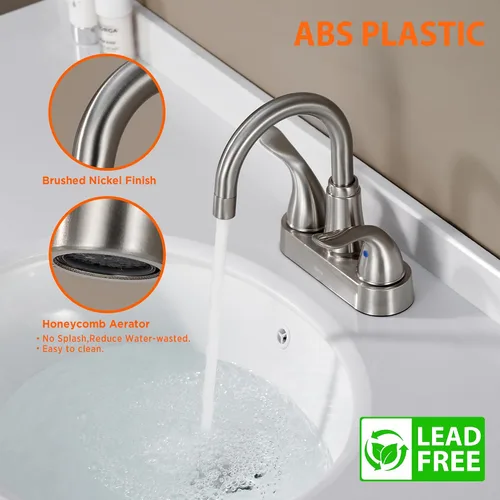 Miniatura 5 de KPW Grifo de Lavabo de Baño de 2 o 3 Agujeros Níquel Cepillado Centerset de 4 Pulgadas Grifo de Lavabo de Baño de 2 Manijas Sobre ABS No Metálico