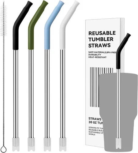 Miniatura 11 de 4 popotes de acero inoxidable para vaso Yeti de 30 onzas, pajitas de metal reutilizables con puntas de silicona para vasos de 30 onzas, popote