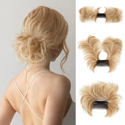 Postizo de Moño Despeinado con Peine Lateral Clip Postizo de Cabello en Moño para Mujeres Corto Natural Liso Estilos Versátiles Ajustables Postizos