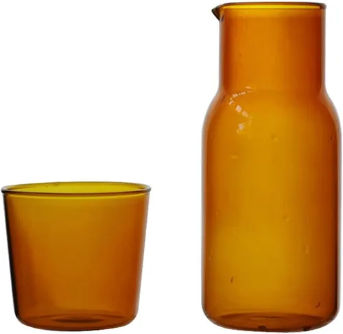 Juego de jarras de agua de vidrio para mesita de noche con taza, jarra de vidrio con tapa para enjuague bucal para dormitorio, baño, jugo, vino,