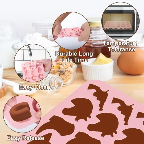Miniatura 6 de Palksky Moldes de chocolate de vaquero, paquete de 2 moldes de silicona con temática occidental para hornear con botas de caballo de vaquero, 4