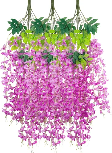 Miniatura 56 de Paquete de 12 guirnaldas de flores colgantes de glicina morada, enredaderas de flores artificiales de 3.77 pies, glicinia falsa, guirnalda colgante