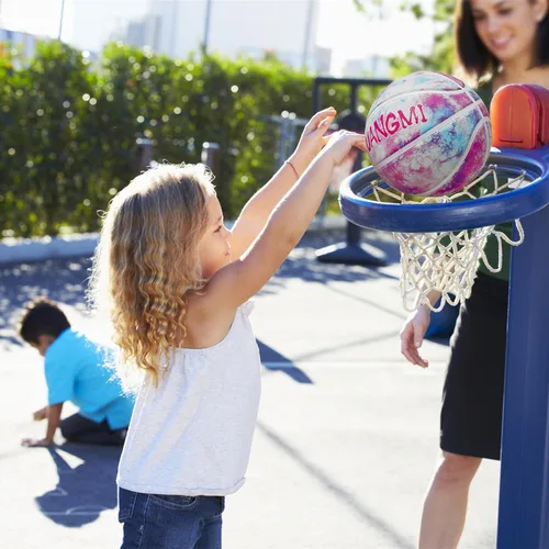 Miniatura 6 de Pelota de baloncesto de goma Kuangmi, tamaño 5 (27.5"), tamaño 4 (25.5"), hecha para juegos deportivos al aire libre y en interiores, parque, playa