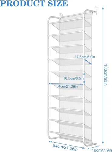 Miniatura 3 de AQQHSAIN Organizador de zapatos de pared de 10 niveles sobre la puerta, zapatero de pared, zapatero de puerta, zapatero para armario, despensa
