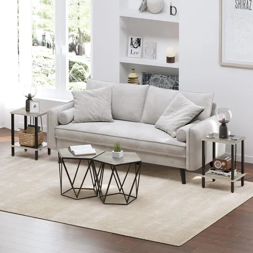 Miniatura 9 de TUTOTAK Mesa auxiliar con estación de carga, pequeña mesa auxiliar con tomas de corriente, mesita de noche, mesa de cabecera, estante de Gris beige