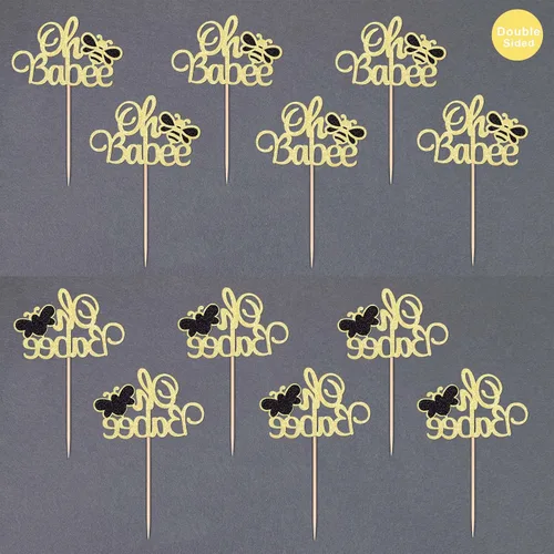 Miniatura 4 de Gexolenu 24 piezas Oh Babee Cupcake Toppers Gold Glitter de doble cara Sweet Bumble Bee Baby Cupcake Picks Baby Shower para decoración de pasteles