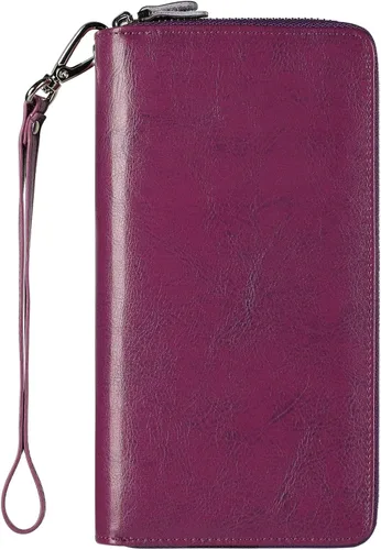 Miniatura 38 de Lavemi Pequeña cartera compacta para mujer, con bloqueo RFID, de piel auténtica, plegable, con ventanas de identificación