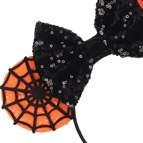 Miniatura 2 de LSHDXD Diadema de Halloween y Navidad, diadema hecha a mano con orejas de ratón ajustables, diseño de telaraña de lentejuelas con purpurina, regalo