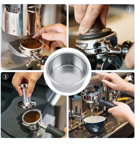 Miniatura 7 de Tiiyee Filtro de café de acero inoxidable, portafiltro de café expreso, taza de cesta, filtro poroso no presurizado, filtro poroso, accesorios