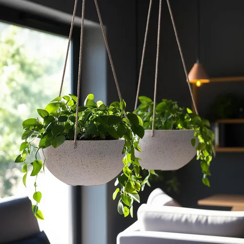 Miniatura 6 de LA Jolie Muse Hanging Planters for Indoor Plants - Flower Pots Outdoor 9.84 inch Garden Planters and Pots,Speckled White Set of 2 Blanco moteado.