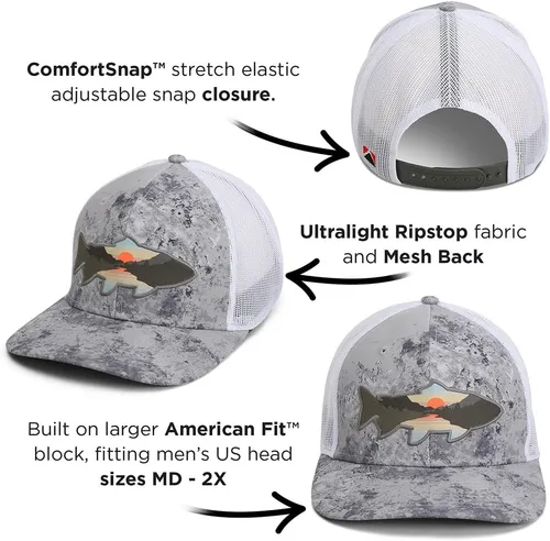 Miniatura 5 de Paramount Outdoors Sombrero de pesca de trucha al atardecer, diseño de silueta de pez de montaña, sombrero para exteriores con cómodo Snapback