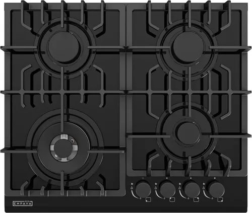 Empava Placa de cocina de gas de 24 pulgadas con 4 quemadores sellados - Rejillas continuas resistentes - NG/GLP Convertible - Superficie de vidrio