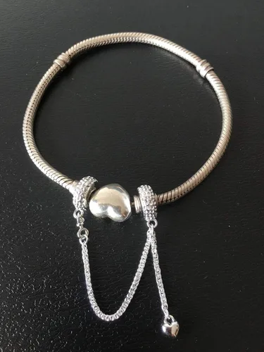 Miniatura 3 de ABAOLA - Dije con cadena de seguridad, con corazón de plata de ley 925, compatible con pulseras y collares Pandora