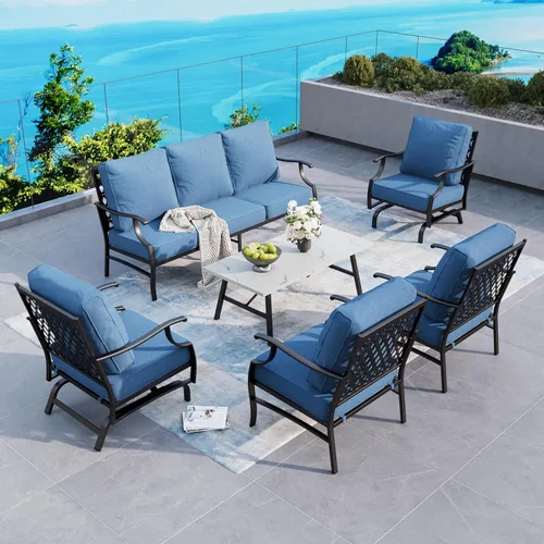 Miniatura 31 de SUNSHINE VALLEY Juego de muebles de patio al aire libre de 7 piezas, moderno juego de conversación de patio exterior con cojín extra grueso de 5.75