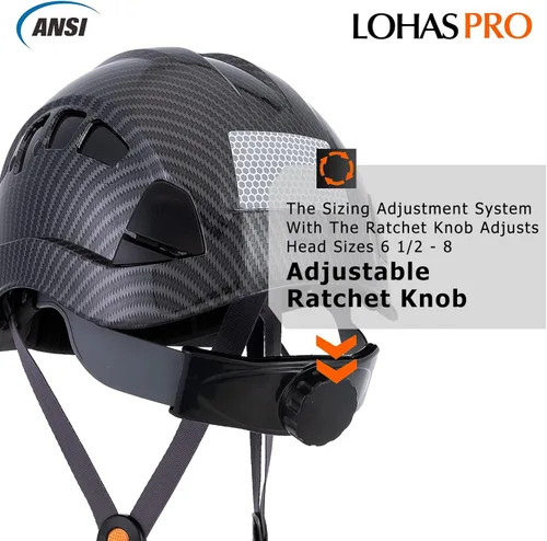 Miniatura 4 de LOHASPRO Cascos Duros de Construcción Casco de Seguridad ANSI Z89.1 Aprobado OSHA Casco Duro, Casco Duro Negro de Fibra de Carbono Ventilado