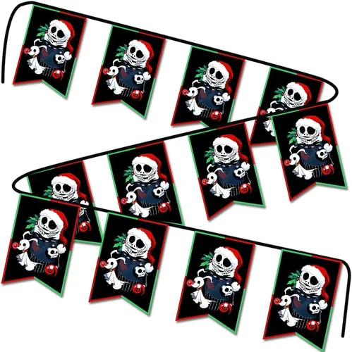 Miniatura 9 de Banderines de Cuerda Triangulares de Jack Skellington para Decoraciones de Navidad y Halloween - Banderas y Pennones de Pesadilla Antes de Navidad